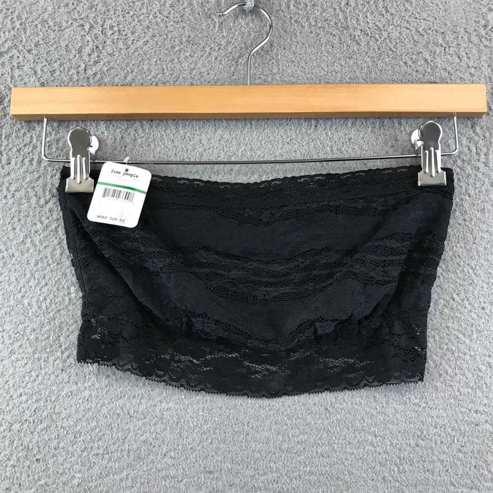 New Free People Black Lace Bandeau Bra Top Size L Strapless Layering